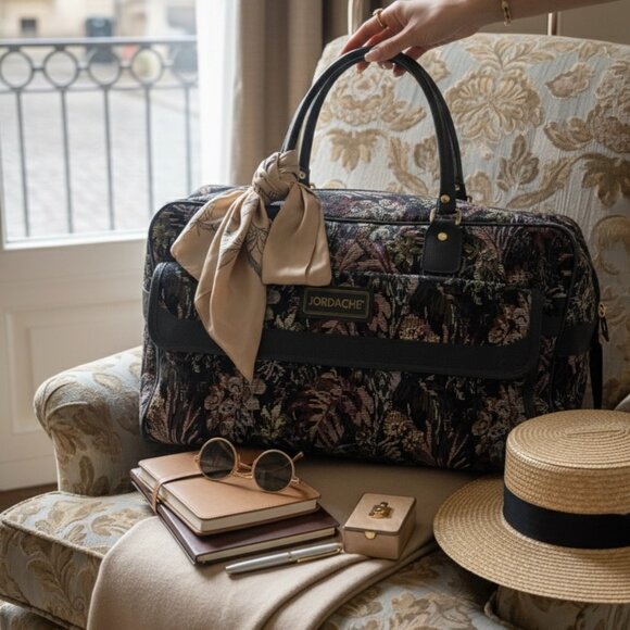 Vintage 1980s Jordache Floral Weekender Bag, Timeless Aesthetic Tapestry Duffle - Picture 1 of 8